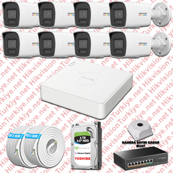 Hikvision 08 İp Güvenlik Kamerası Seti 4mp Colorvu Hibrit